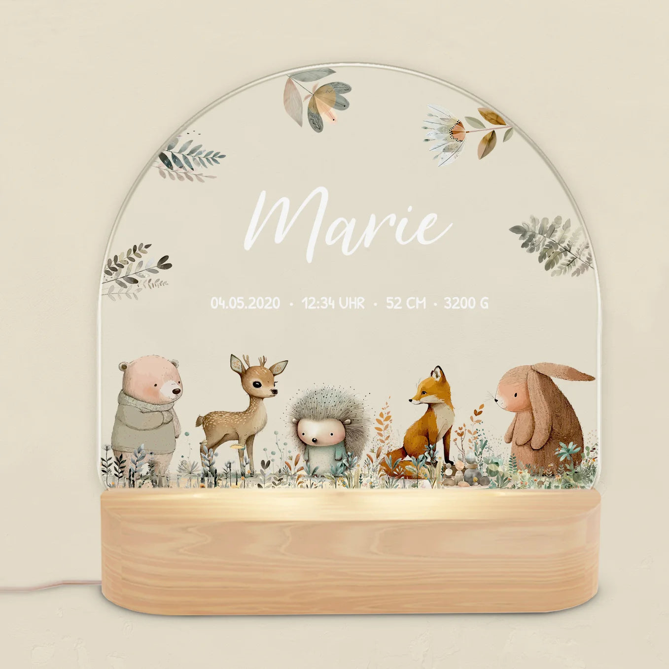 Personalisiertes Nachtlicht "Aquarell Tiere Wald"