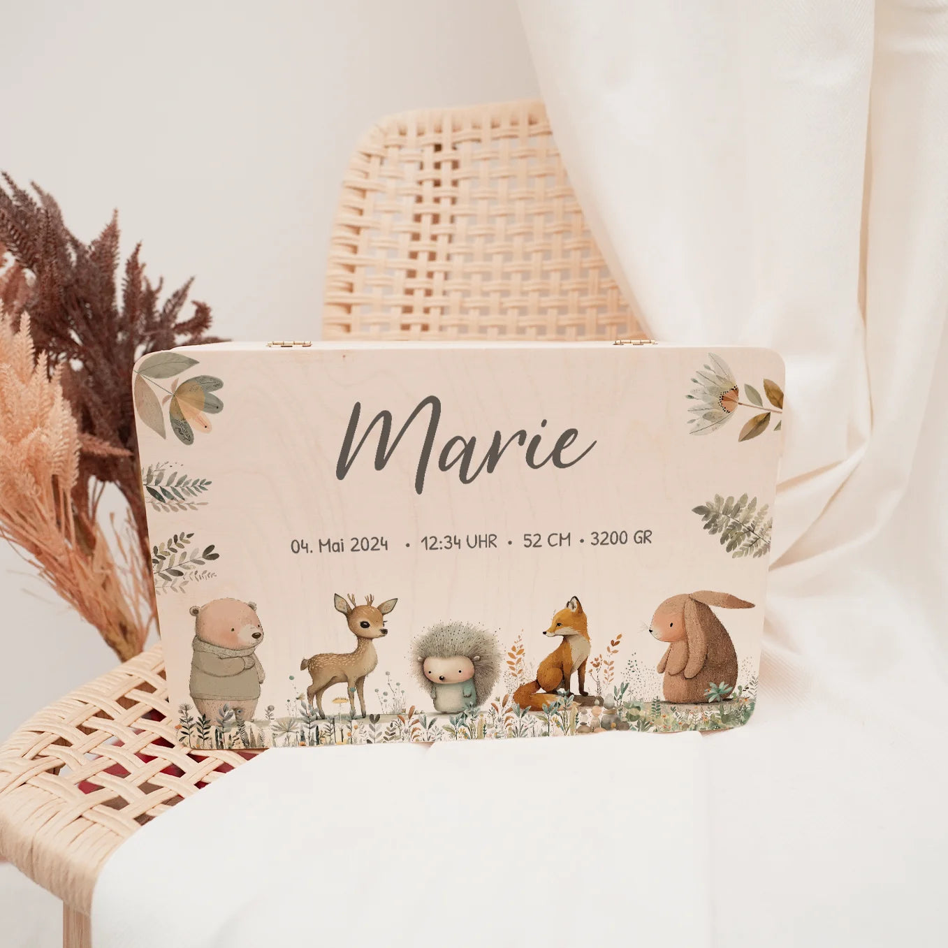 Personalisierte Erinnerungsbox "Aquarell Tiere Wald"