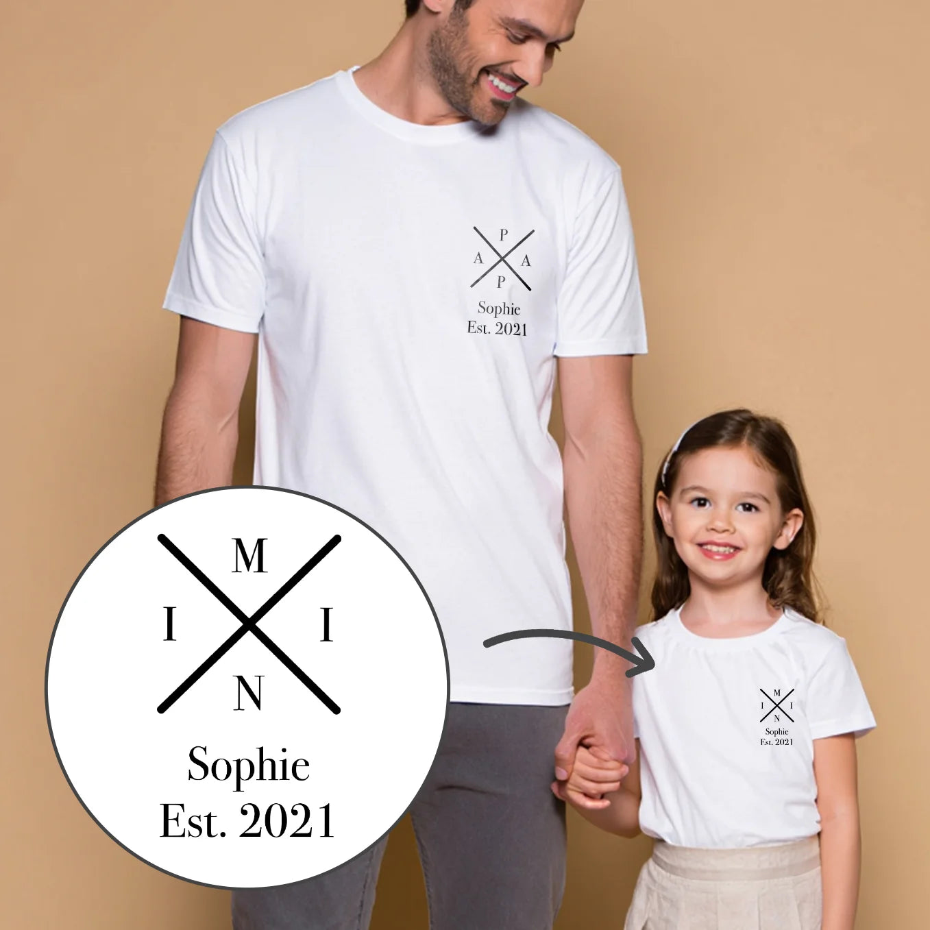Personalisierter T-Shirt Partnerlook für Papa und Kind "Papa - Mini"