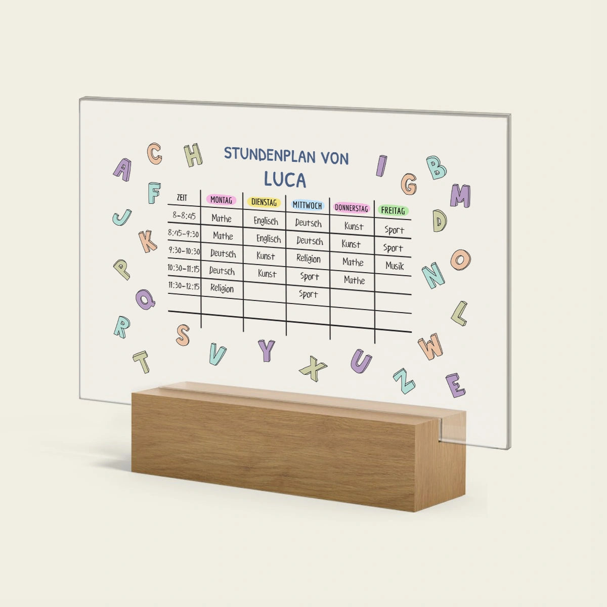Personalisiertes Acrylglas "Stundenplan" 