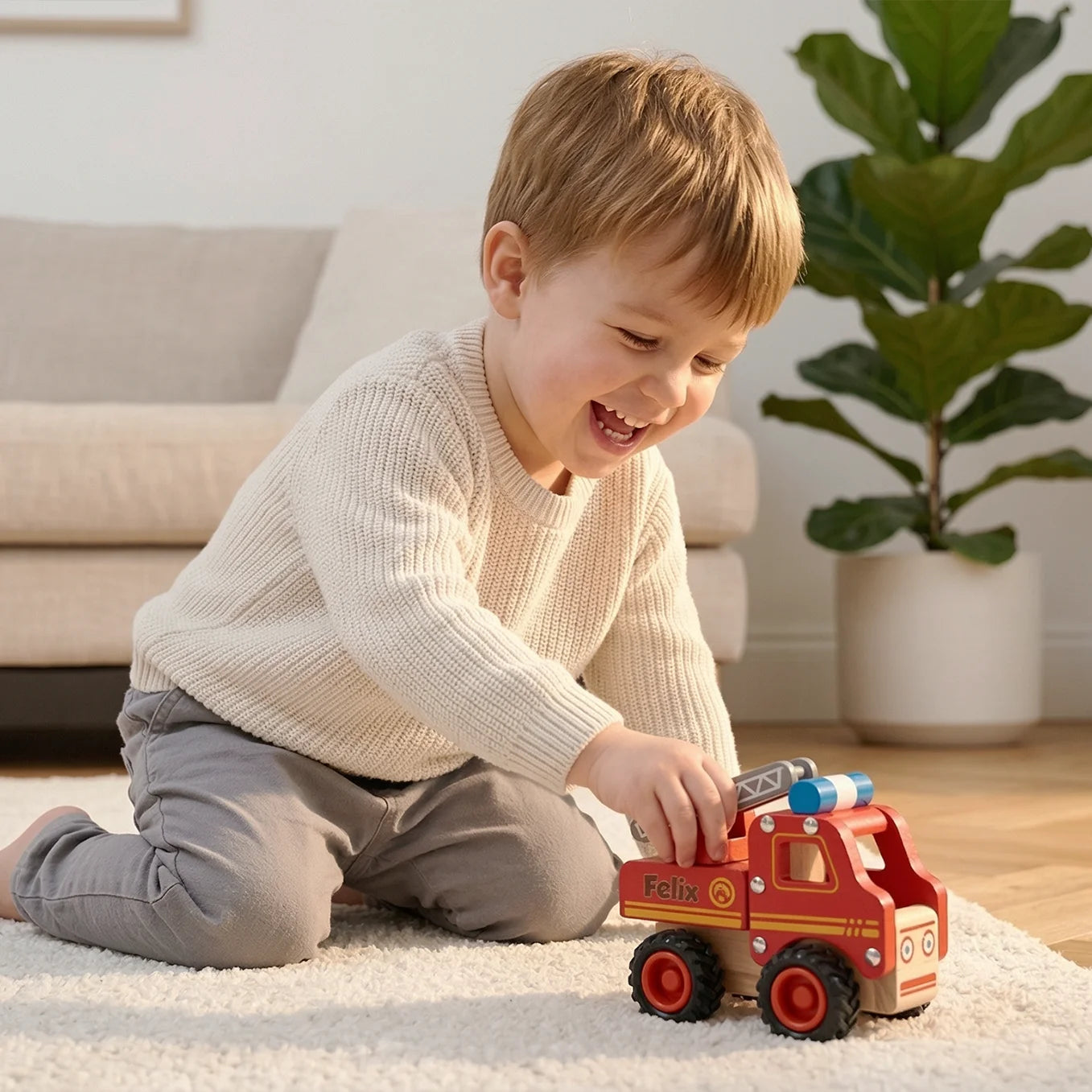 Personalisiertes Holzspielzeug Feuerwehrauto