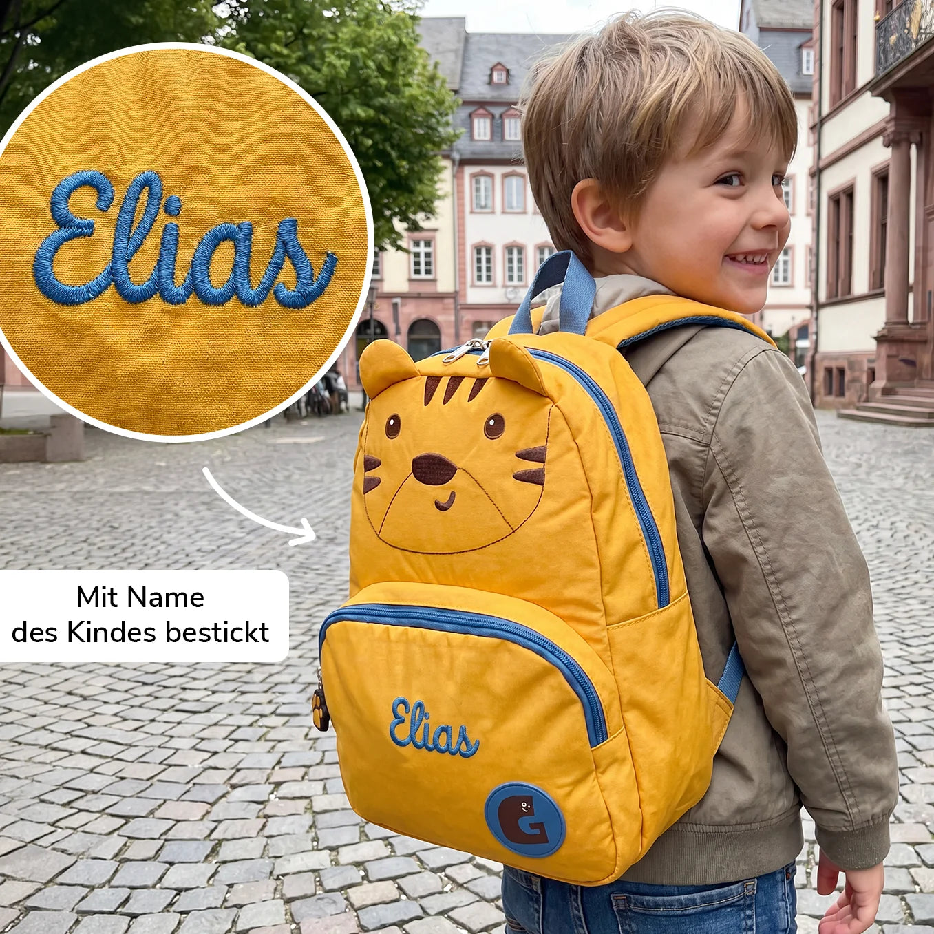 Personalisierter Kinderrucksack "Tiger" mit Stick