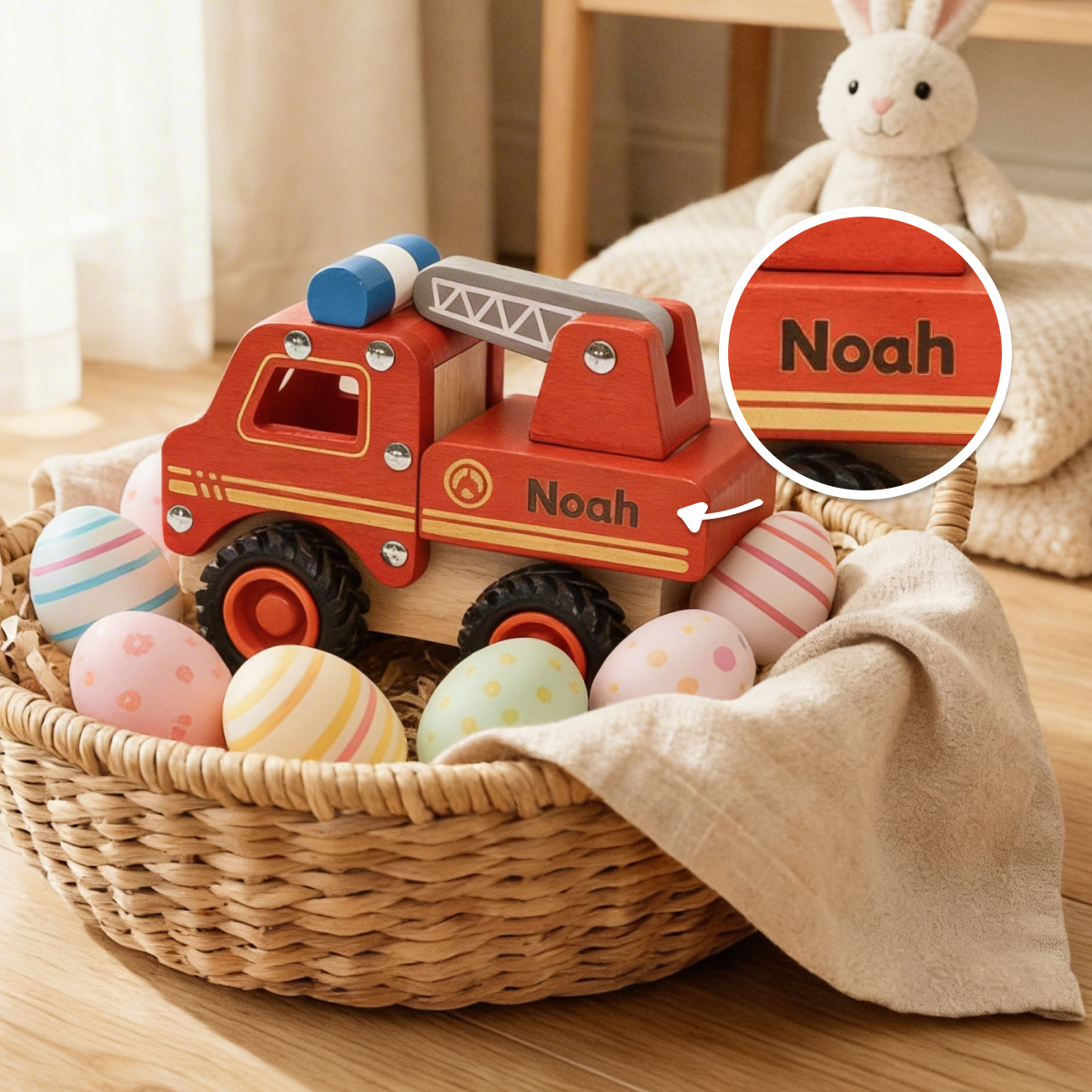 Personalisiertes Holzspielzeug Feuerwehrauto