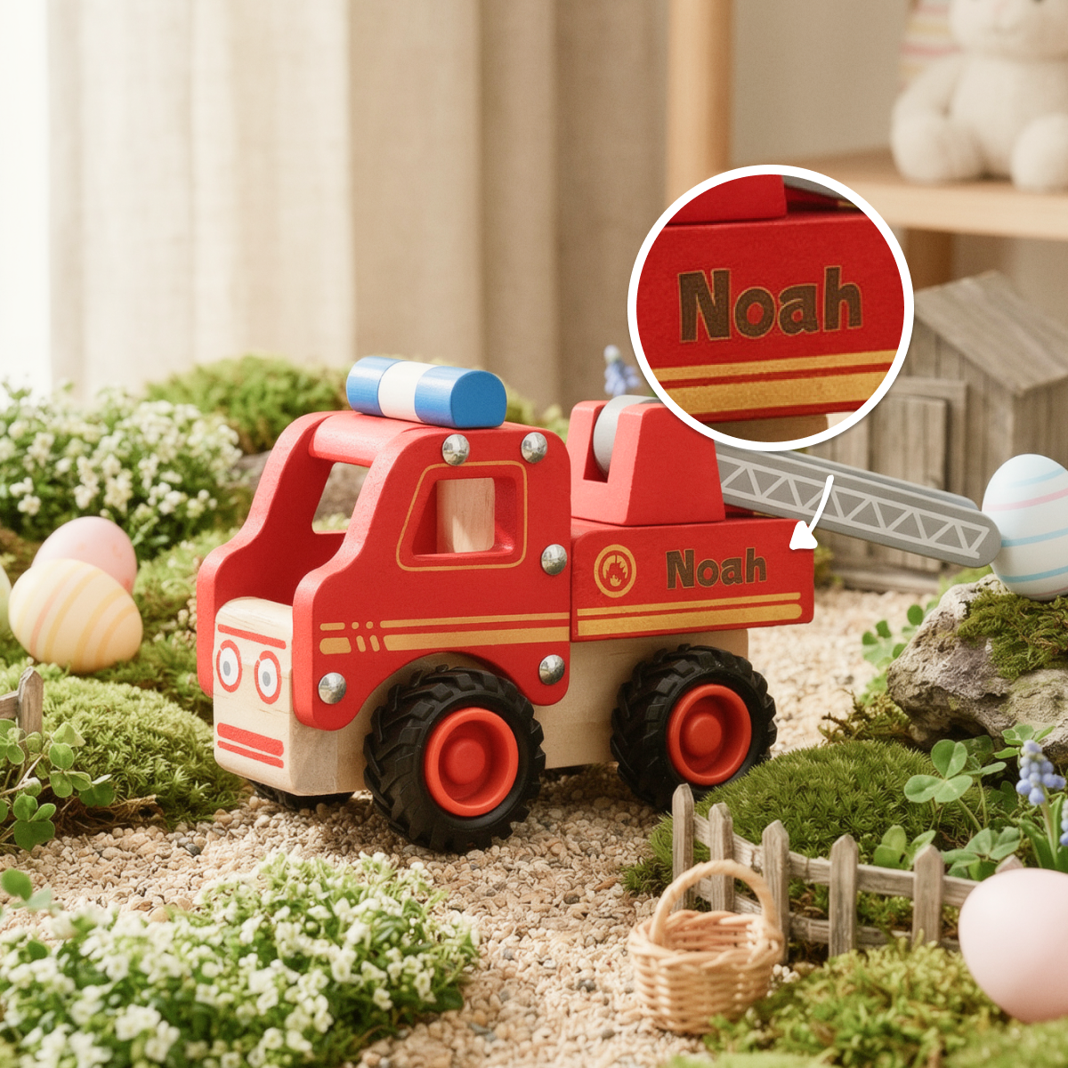 Personalisiertes Holzspielzeug Feuerwehrauto