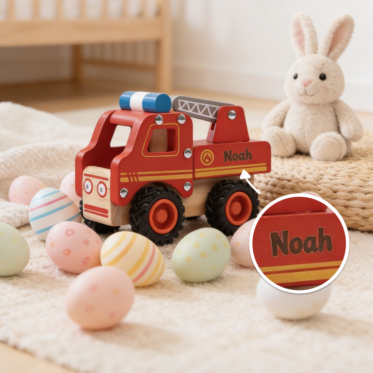 Personalisiertes Holzspielzeug Feuerwehrauto