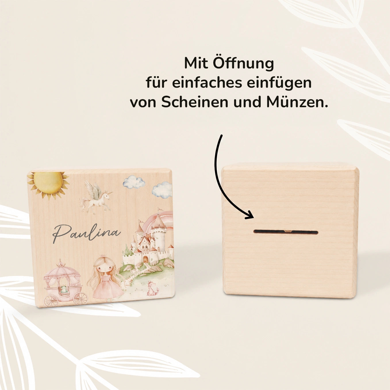 Personalisierte Holzspardose "Prinzessin"