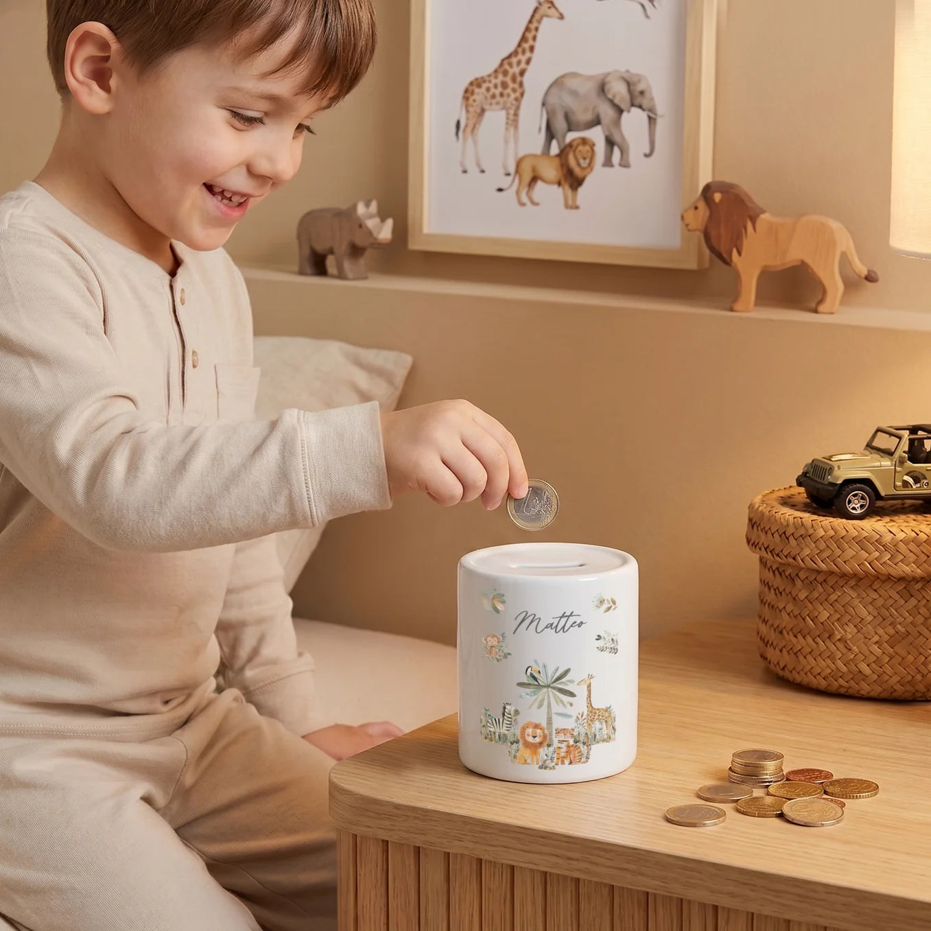 Personalisierte Keramik Spardose "Safari Tiere"