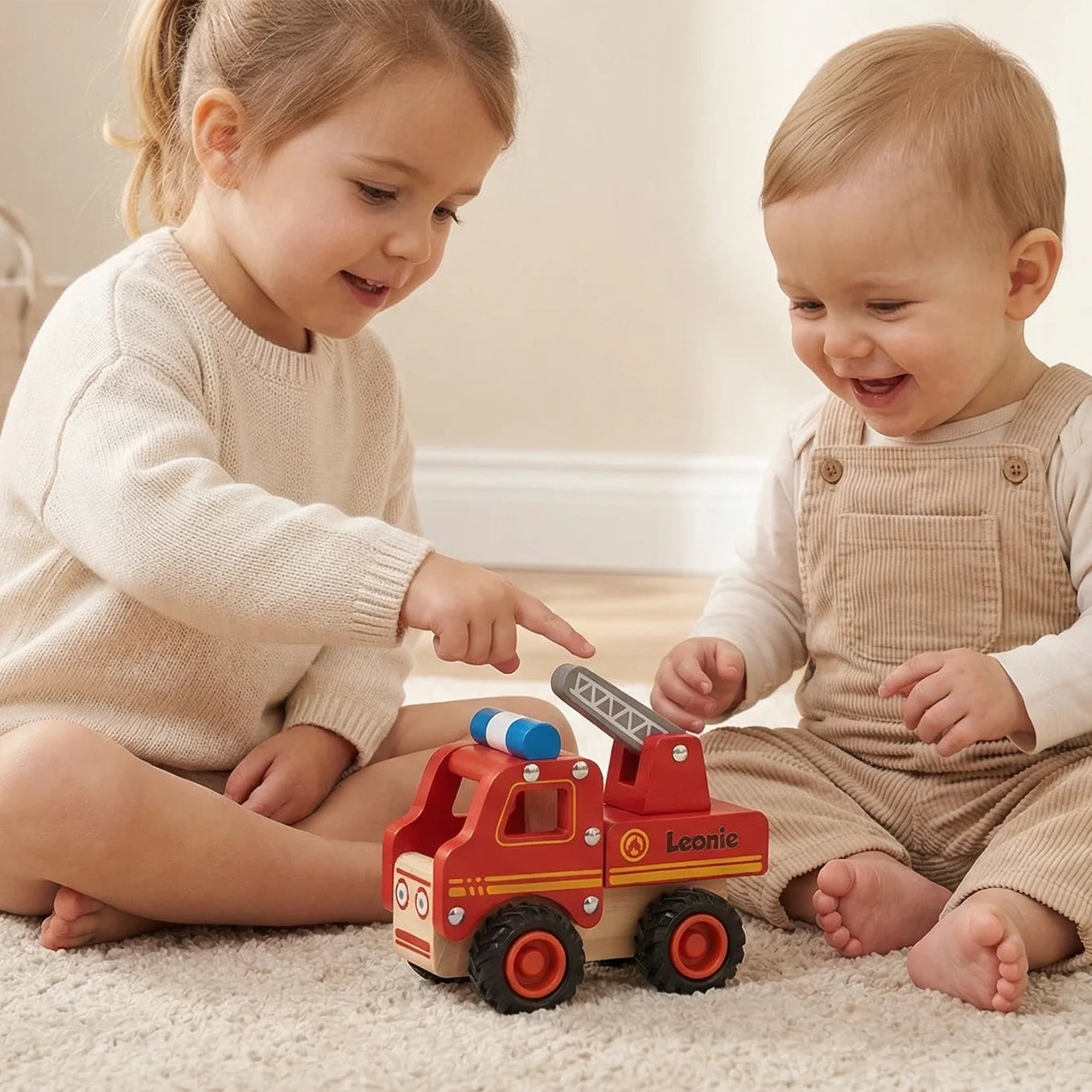 Personalisiertes Holzspielzeug Feuerwehrauto