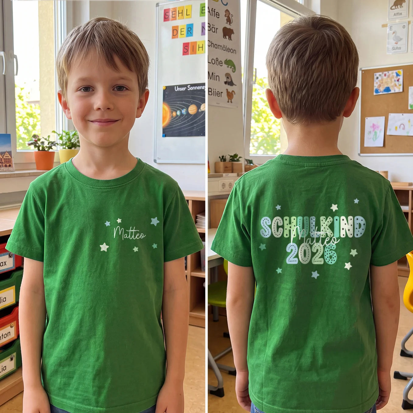 Personalisiertes T-Shirt "Schulkind Bunt"