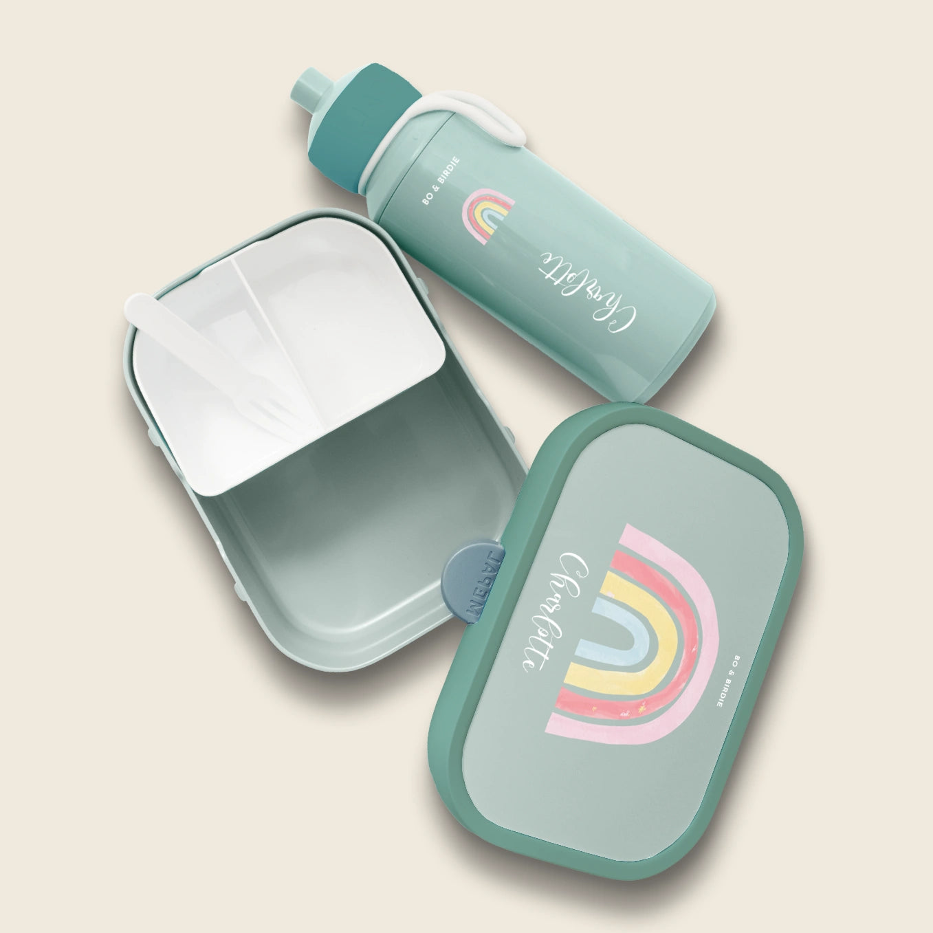 Personalisierte Mepal Brotdose & Trinkflasche "Regenbogen"