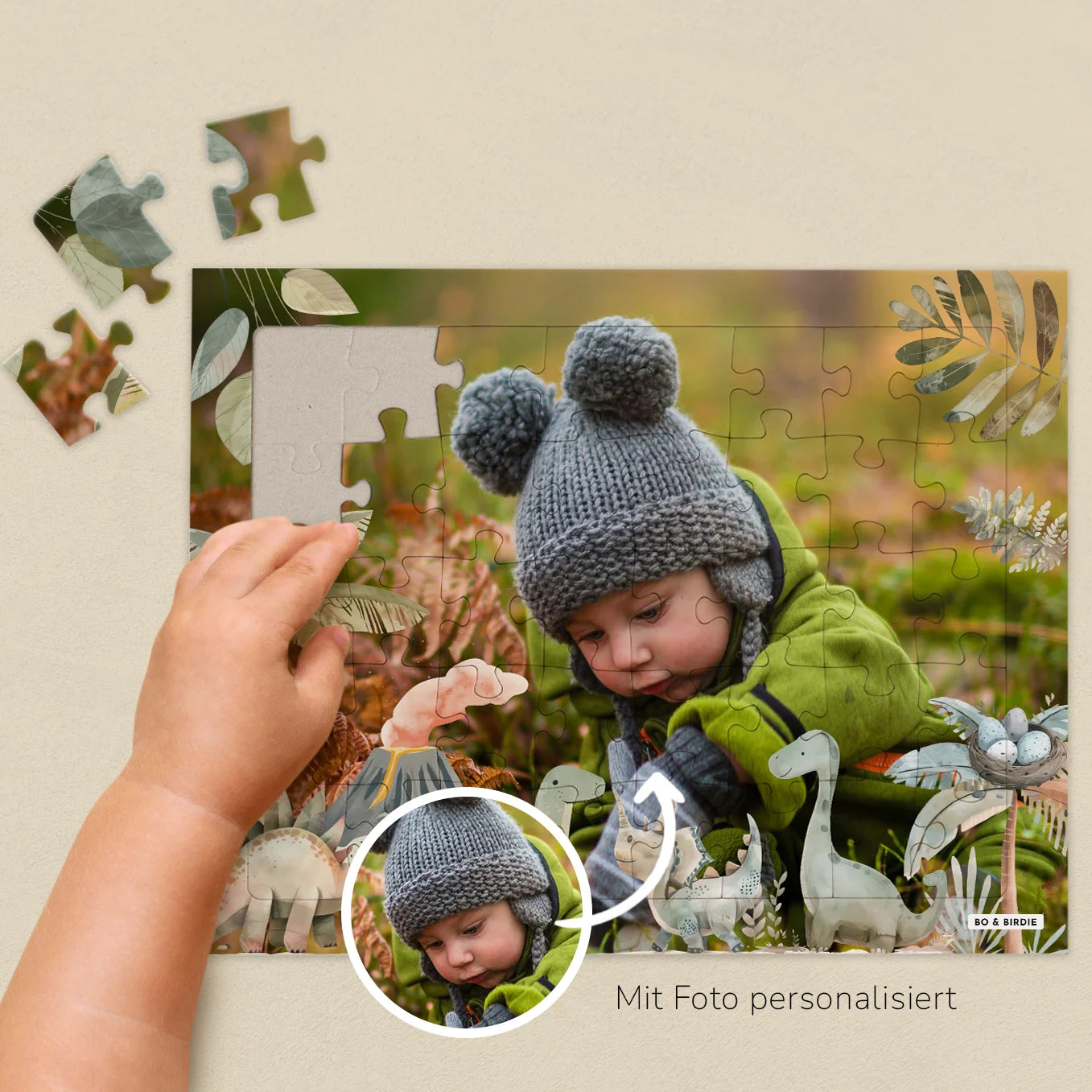 Personalisiertes Kinderpuzzle "Boho Dinosaurier" - Bo & Birdie