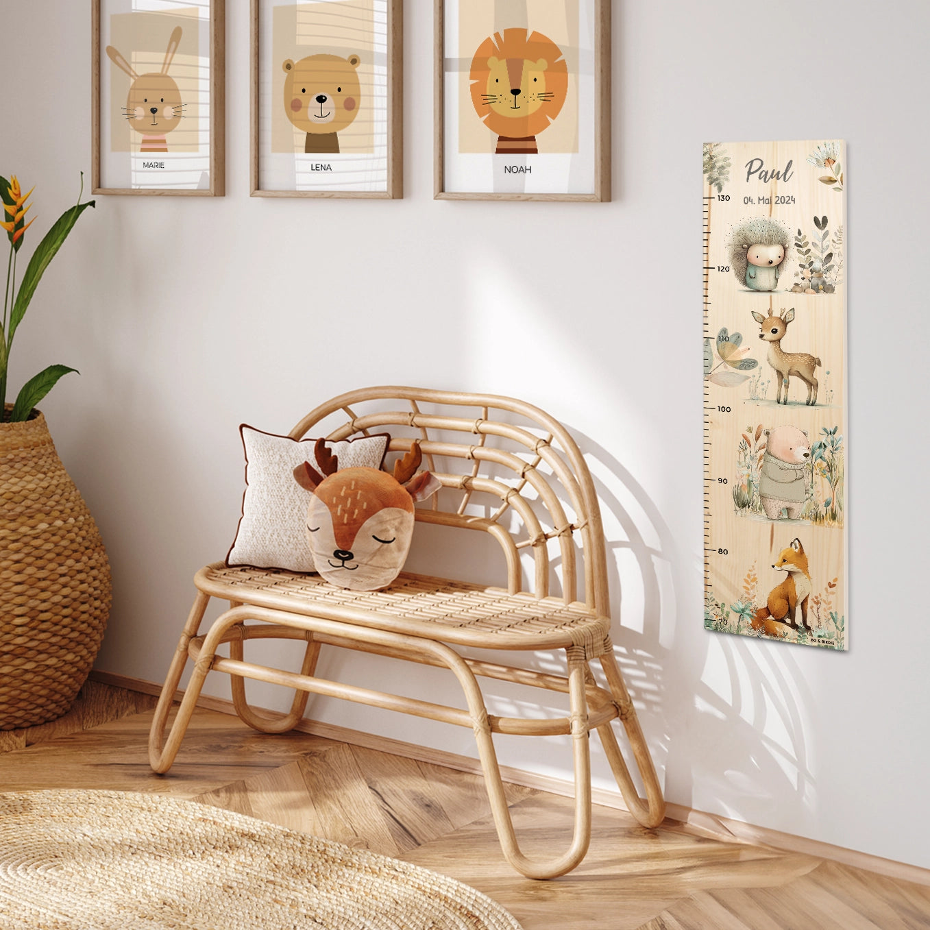 Personalisierte Messlatte "Aquarell Tiere im Wald" Bo & Birdie