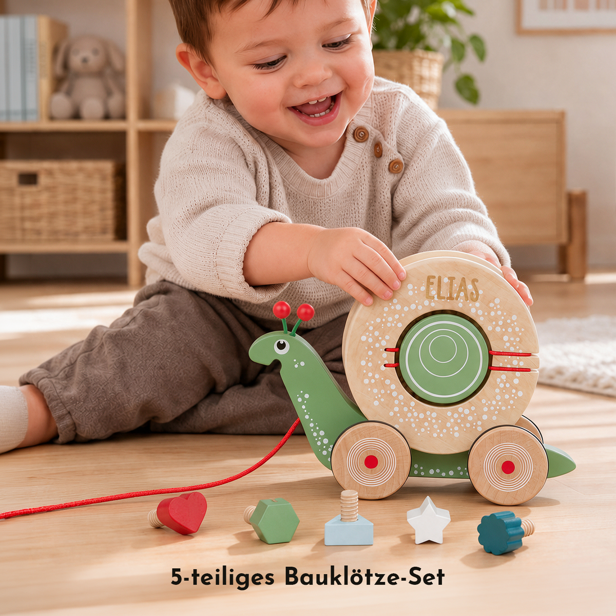 Personalisiertes Nachziehtier Schnecke "Name"