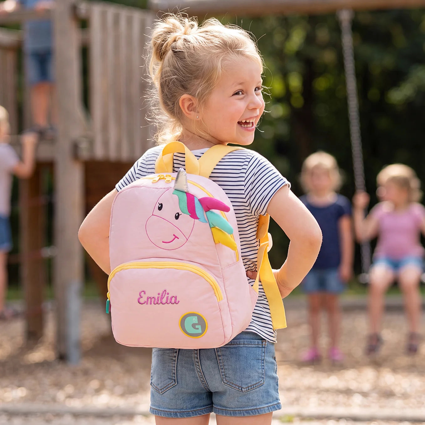 Personalisierter Kinderrucksack mit Stick "Einhorn"