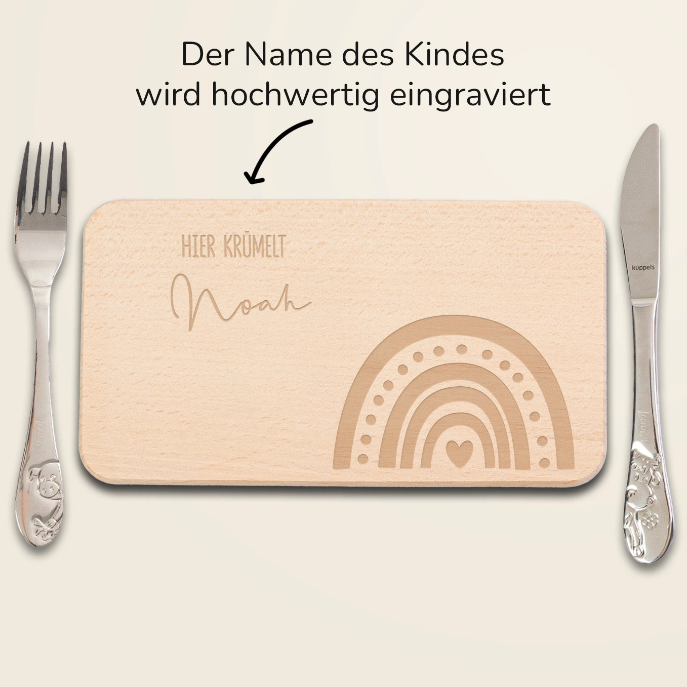 Personalisiertes Frühstücksbrettchen Gravur "Regenbogen"