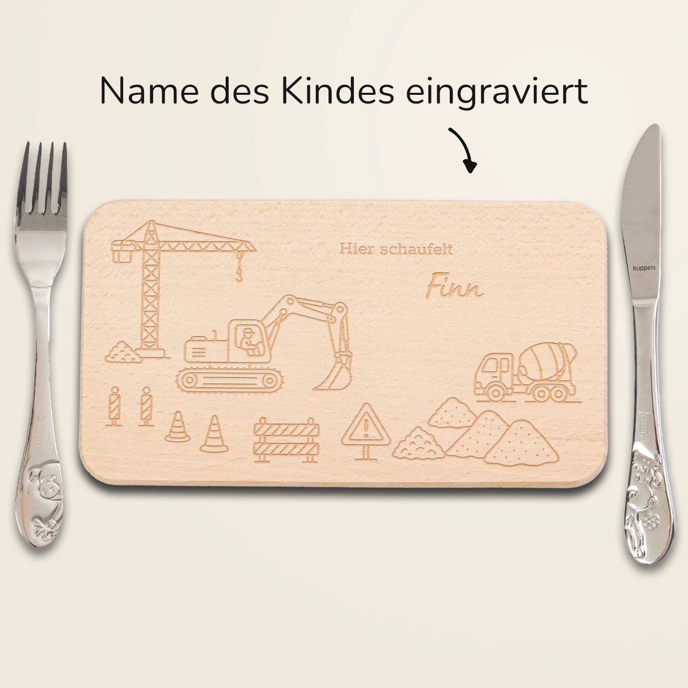 Personalisiertes Frühstücksbrettchen Gravur "Baustelle"