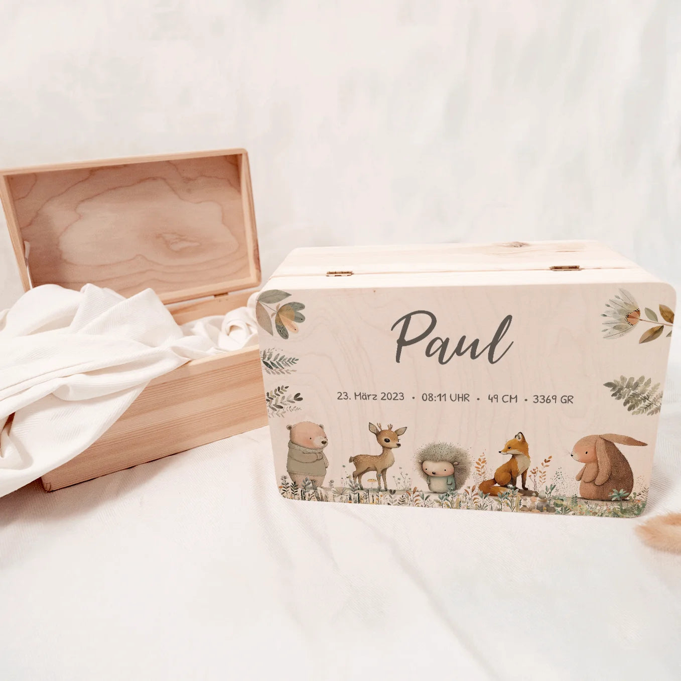 Personalisierte Erinnerungsbox "Aquarell Tiere Wald"