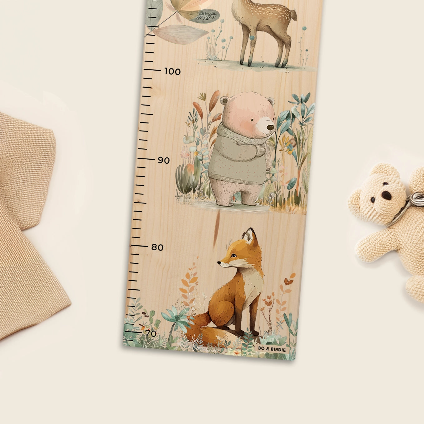 Personalisierte Messlatte "Aquarell Tiere im Wald" Bo & Birdie