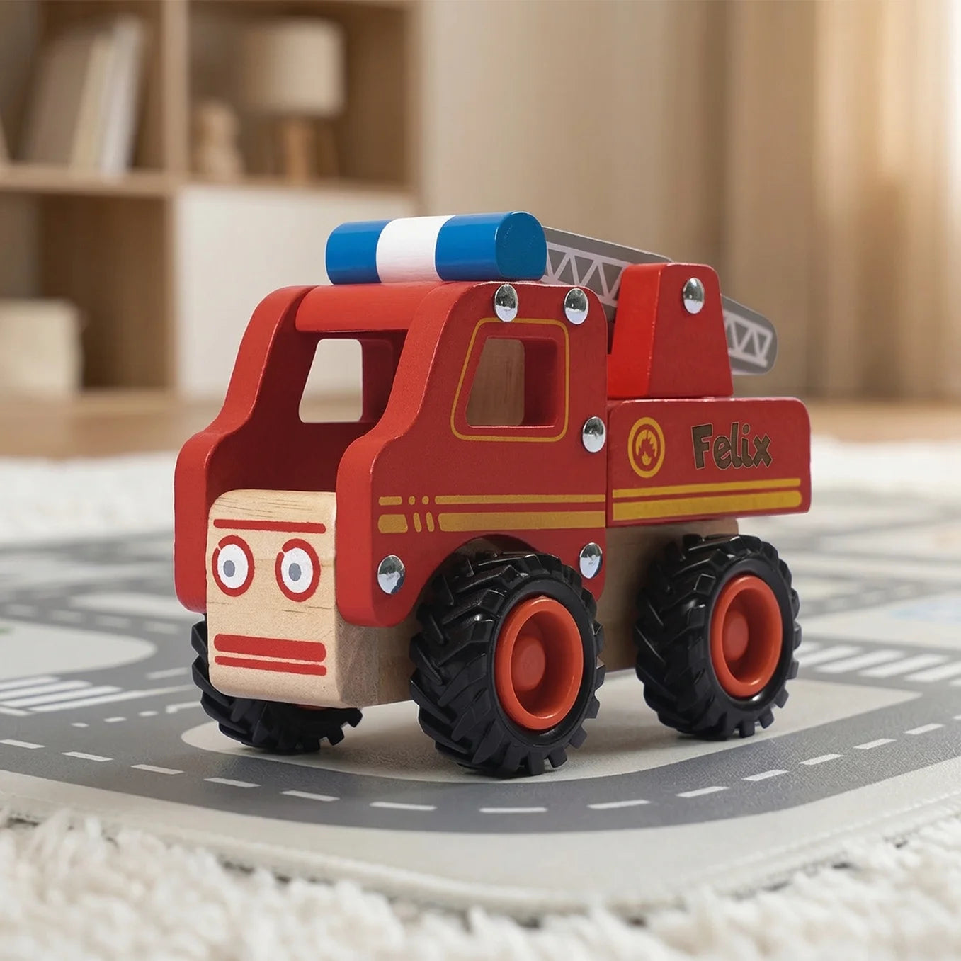Personalisiertes Holzspielzeug Feuerwehrauto
