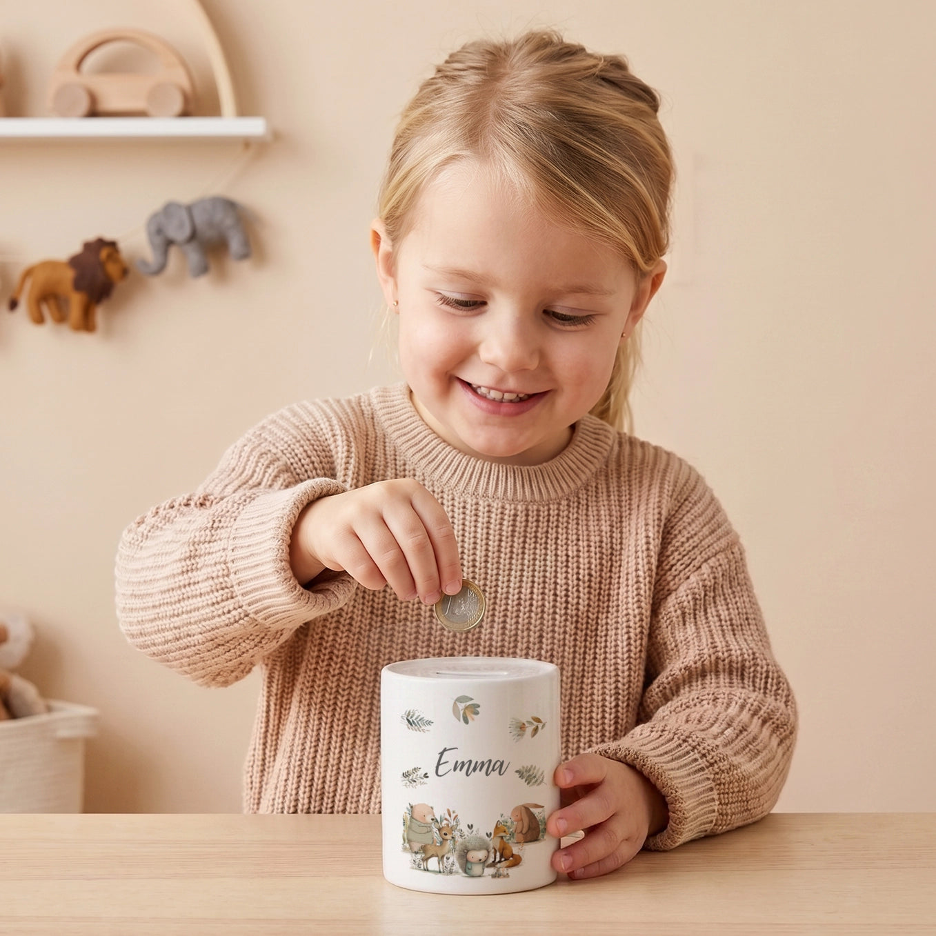 Personalisierte Keramik Spardose "Waldtiere Aquarell"