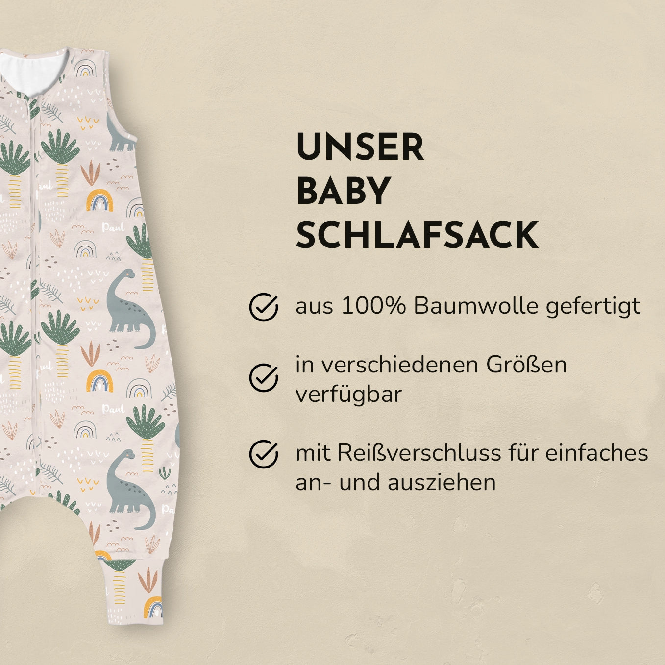 Personalisierter Baby Schlafsack "Dinosaurier" Bo & Birdie