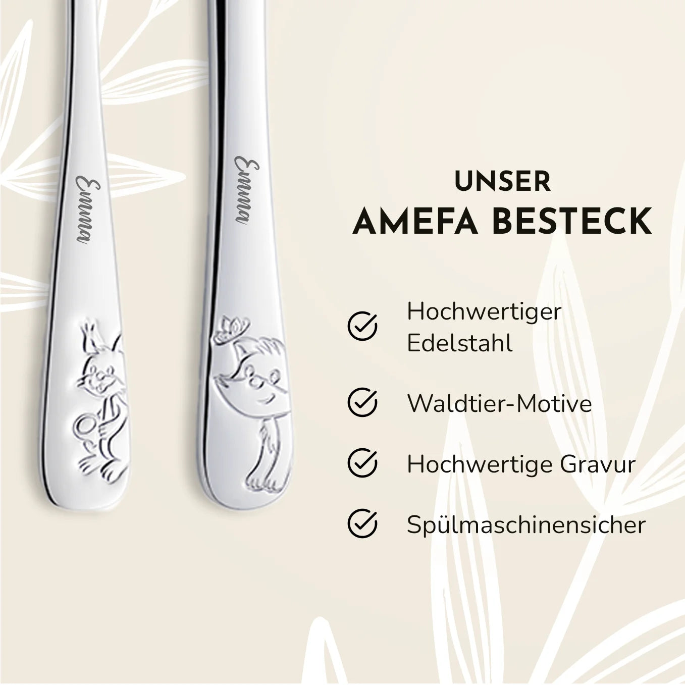 Personalisiertes Amefa Kinderbesteck "Waldtiere" Bo & Birdie