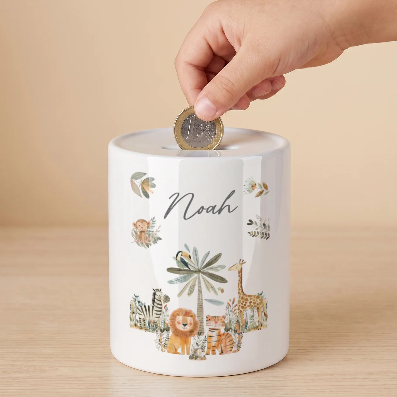 Personalisierte Keramik Spardose "Safari Tiere"