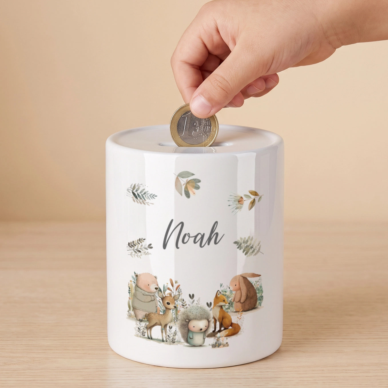 Personalisierte Keramik Spardose "Waldtiere Aquarell"
