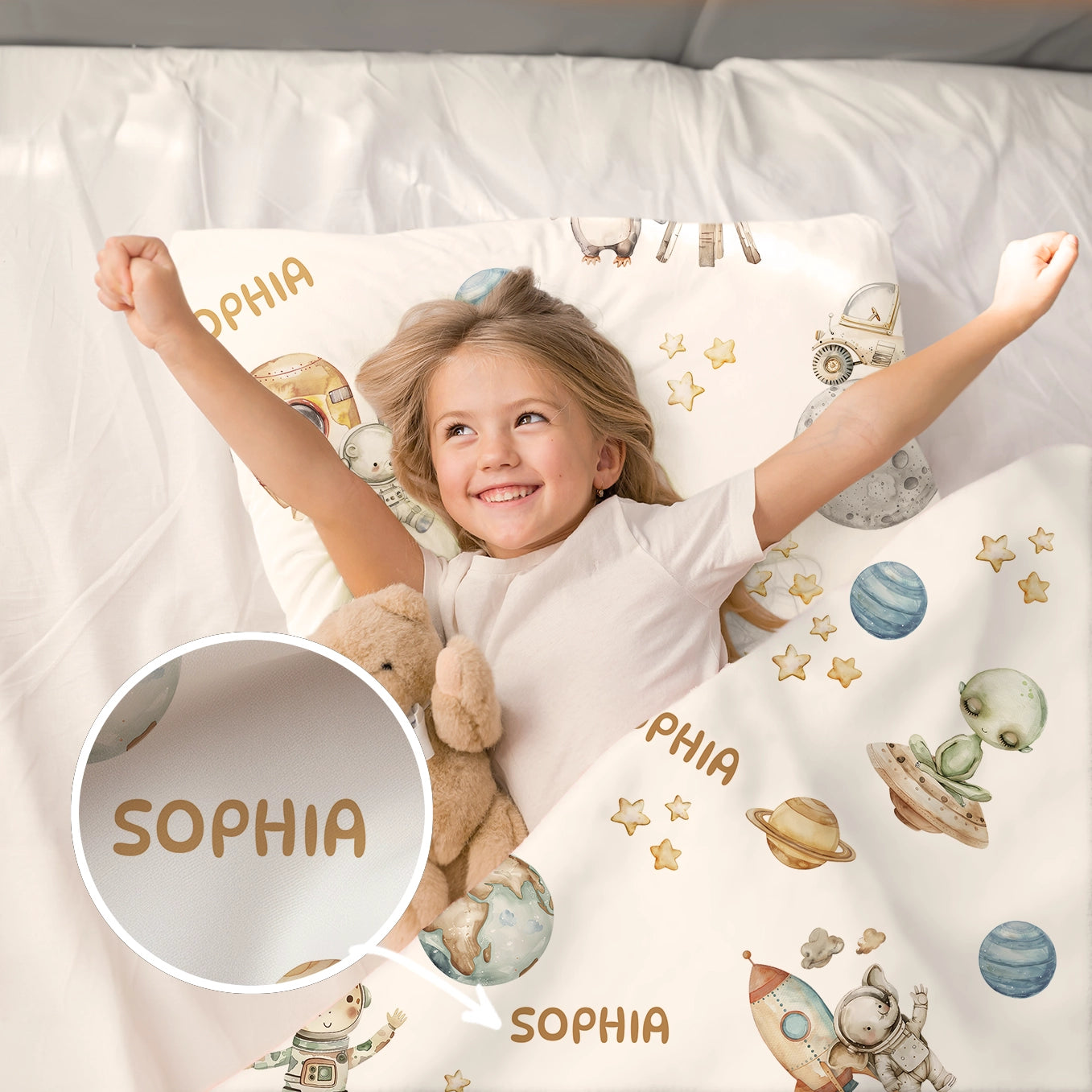 Personalisierte Kinder Bettwäsche "Weltall Safari"