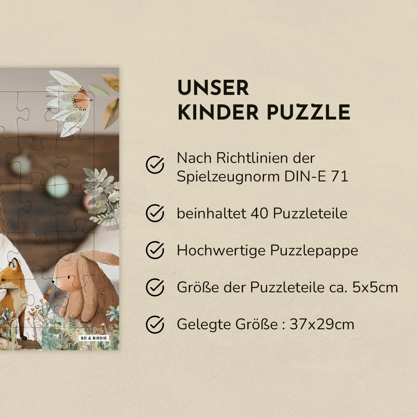 Personalisiertes Kinderpuzzle "Aquarell Tiere im Wald" - Bo & Birdie