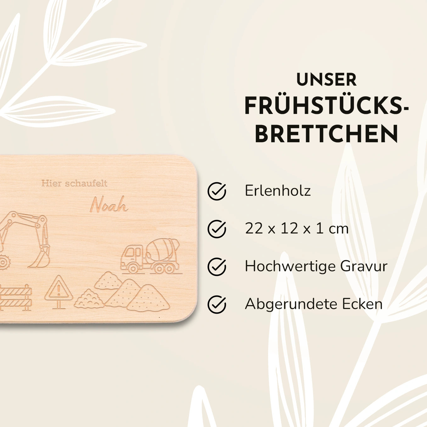 Personalisiertes Frühstücksbrettchen Gravur "Baustelle"