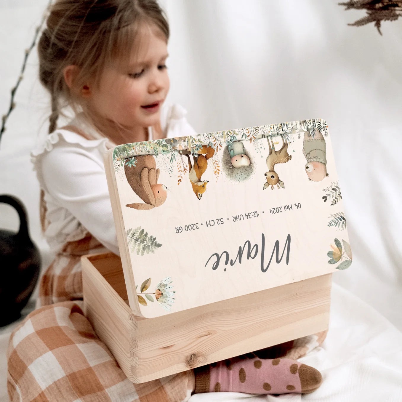Personalisierte Erinnerungsbox "Aquarell Tiere Wald"