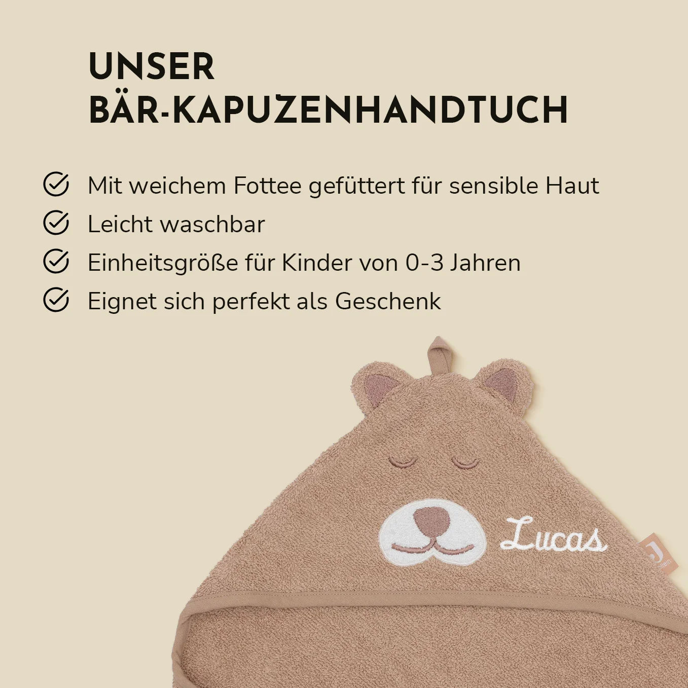 Personalisiertes Kapuzenhandtuch "Bär" mit Stickerei