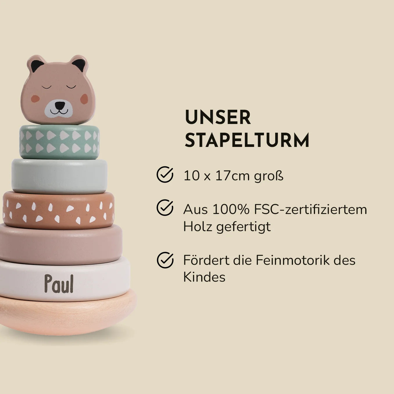 Personalisierter Holz Stapelturm ''Bär''