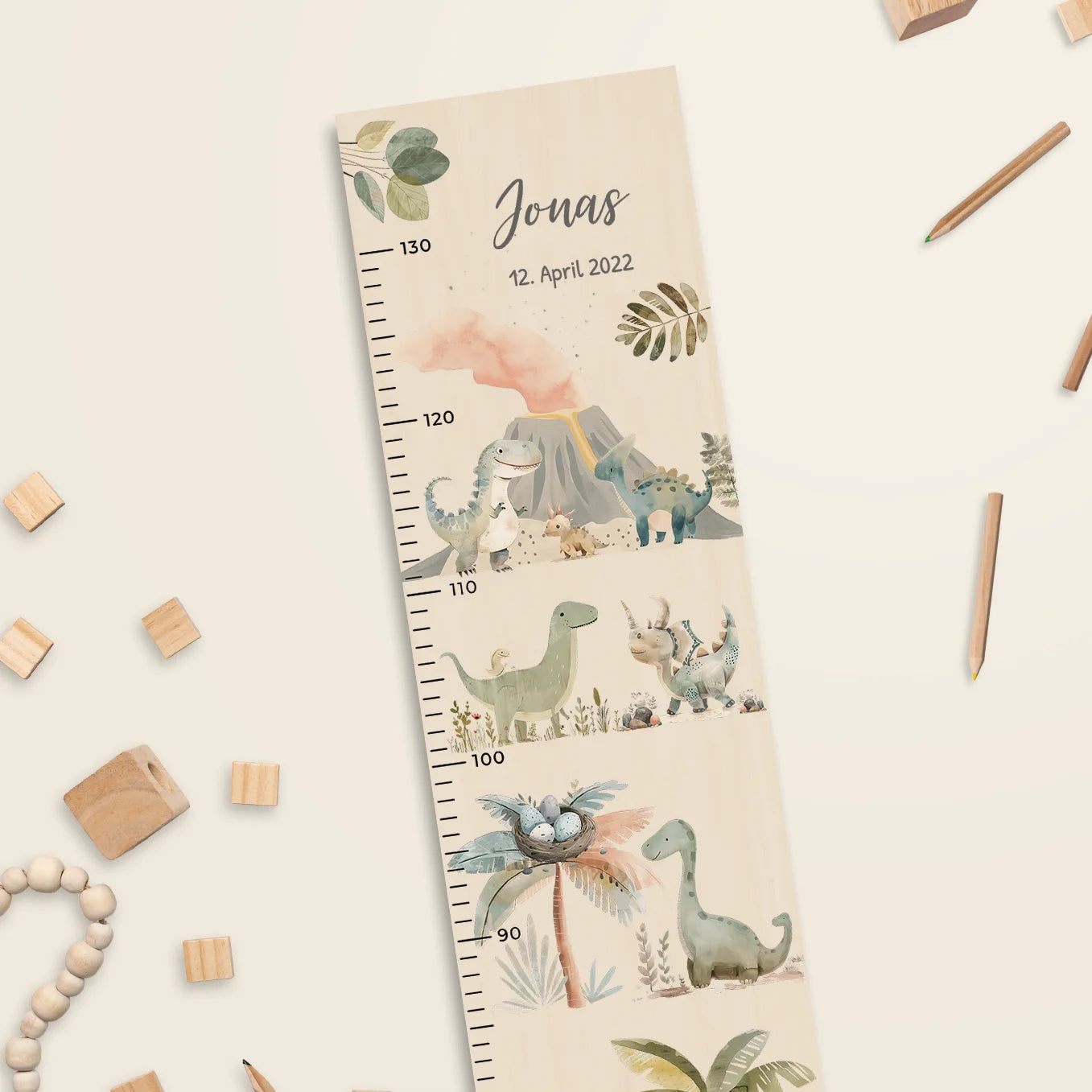 Personalisierte Messlatte "Boho Dinosaurier"
