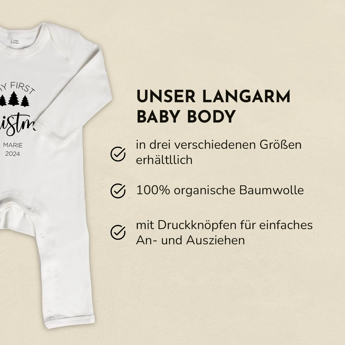 Personalisierter Baby Langarm Body "My first christmas" Bo & Birdie