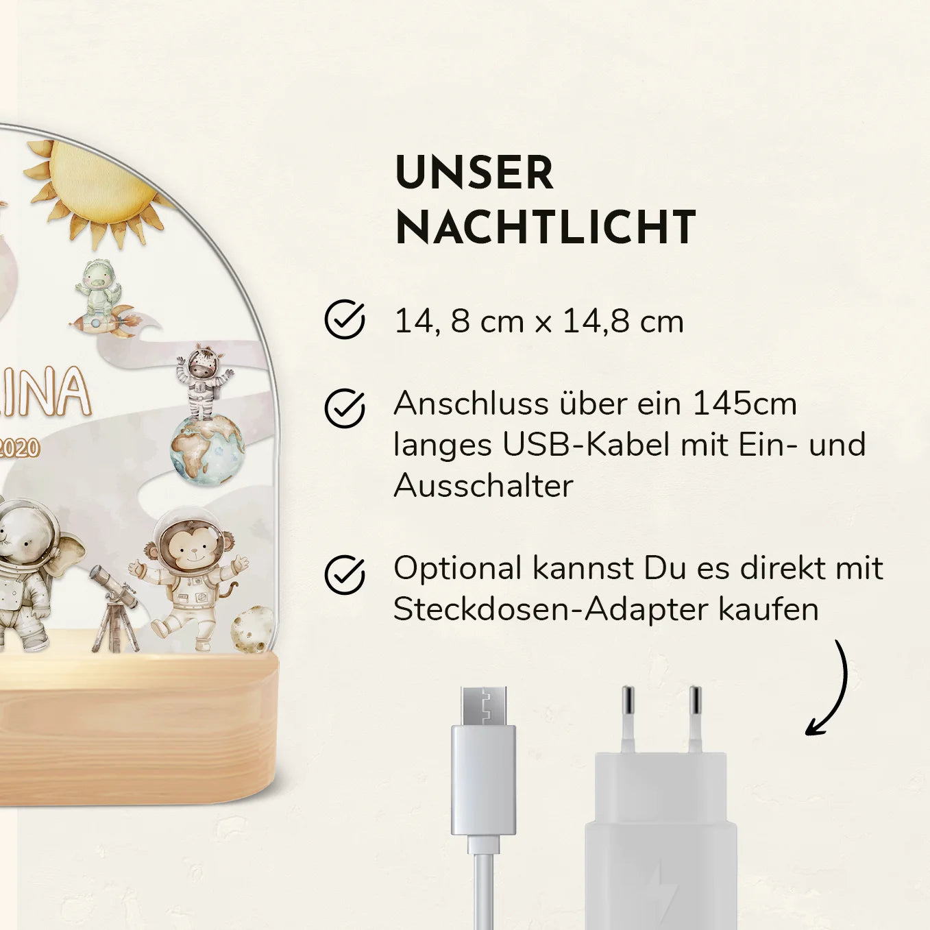 Personalisiertes Nachtlicht "Weltall Safari"