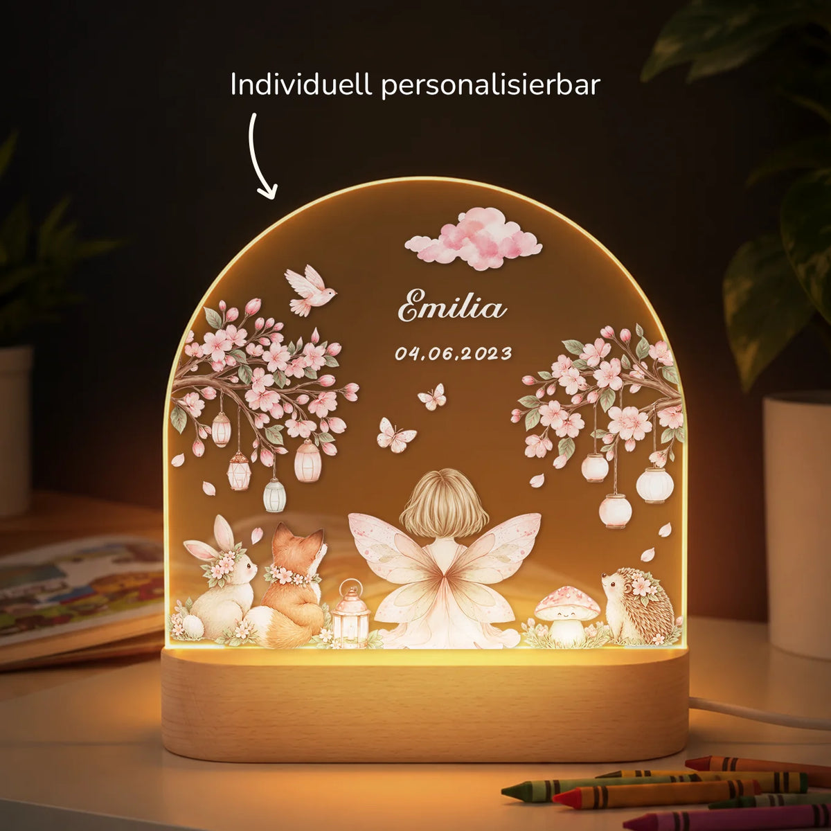 Feen-Nachtlicht mit Namen und Datum, individuell personalisierbar
