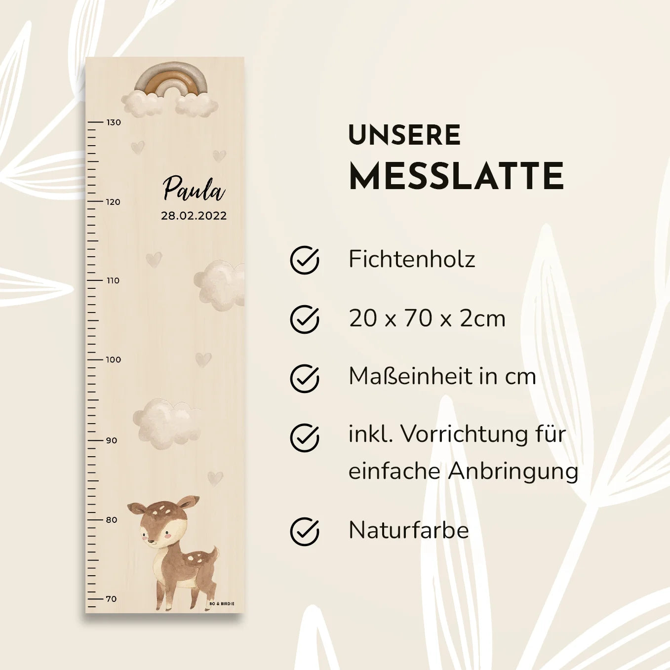 Personalisierte Messlatte "Regenbogen" - Bo & Birdie