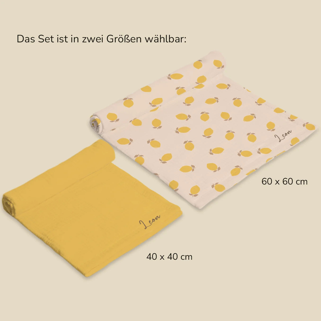 Personalisiertes Set Musselintücher "Zitrone"
