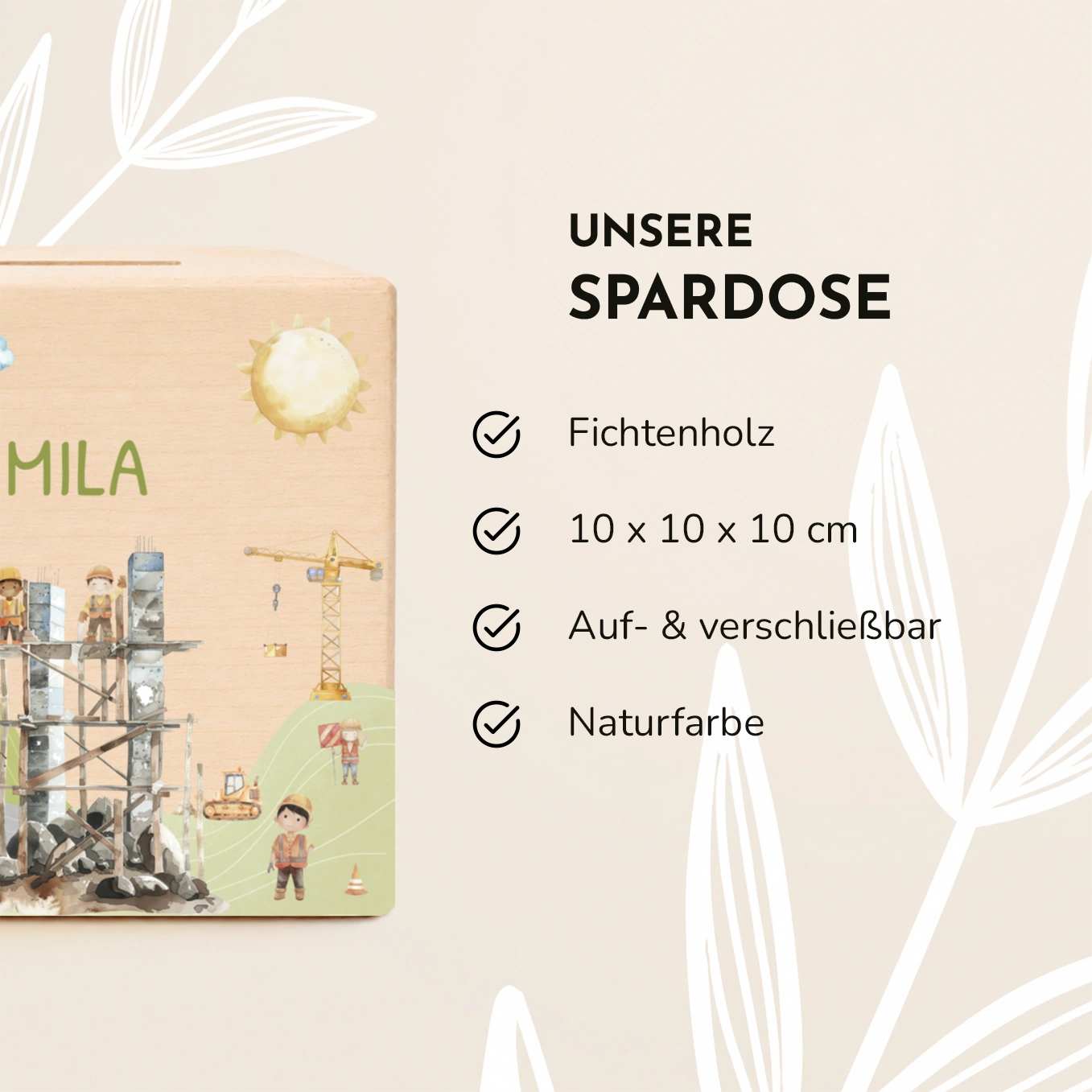 Personalisierte Holzspardose "Baustelle”