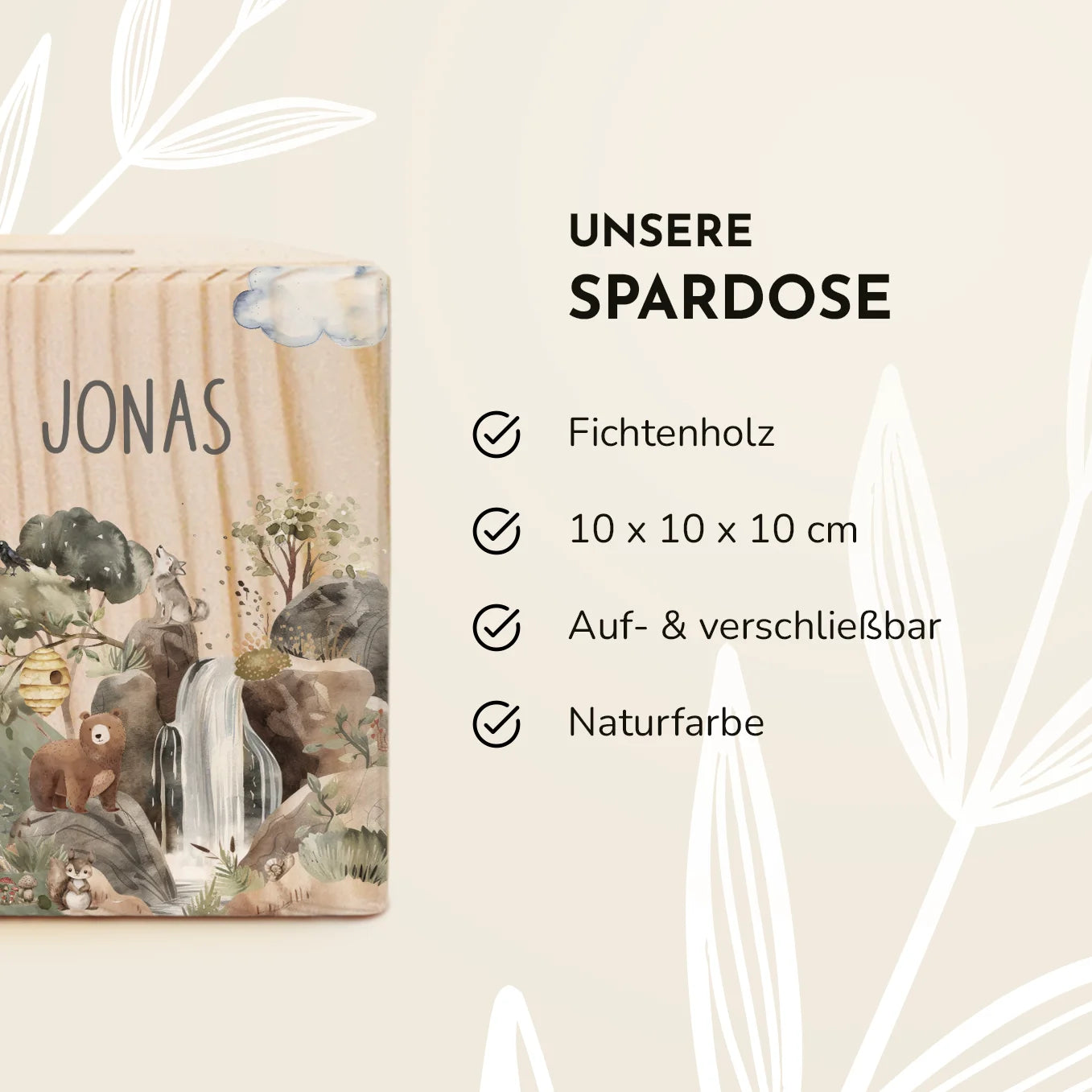Personalisierte Holzspardose "Wildnis”