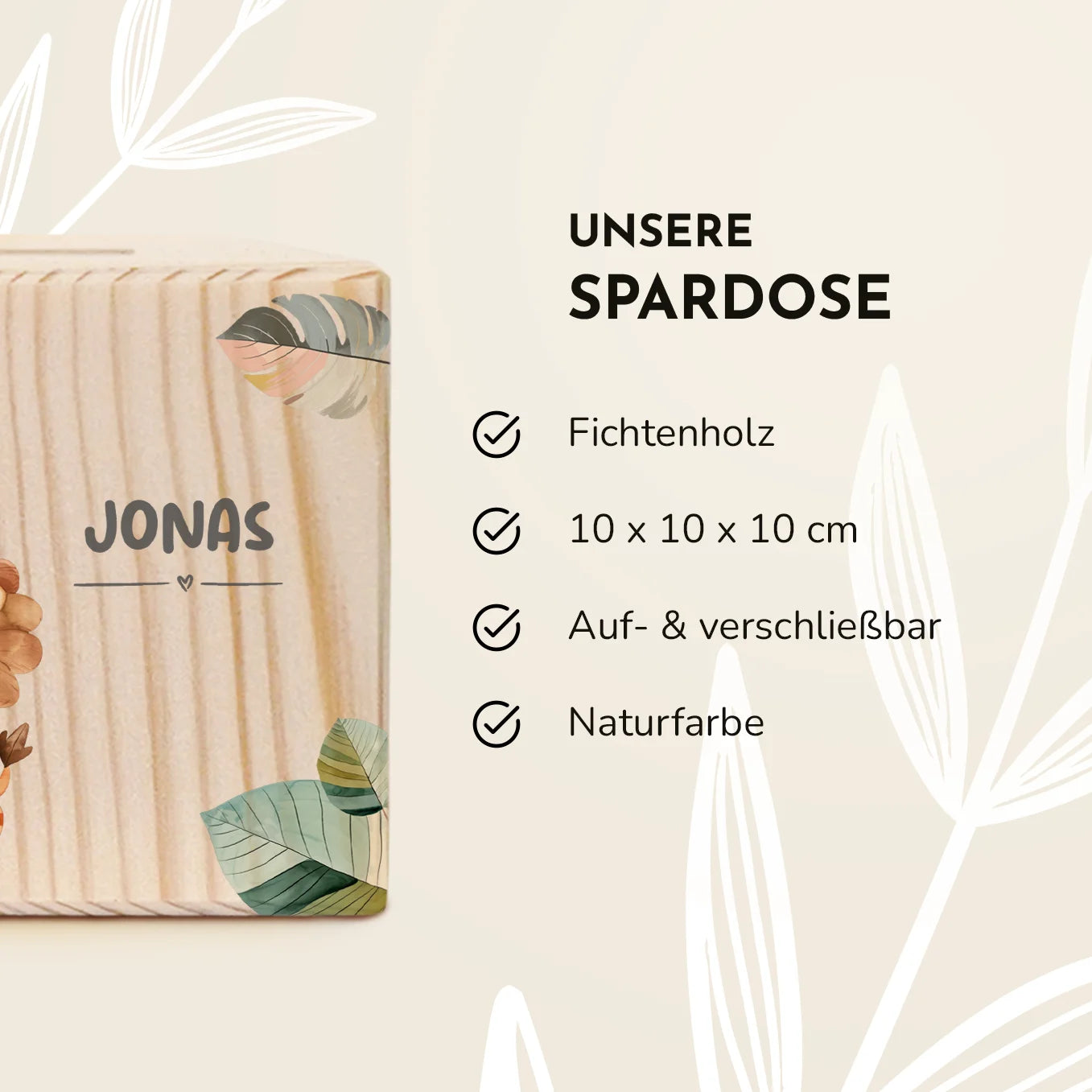 Personalisierte Holzspardose "Wunschtier"