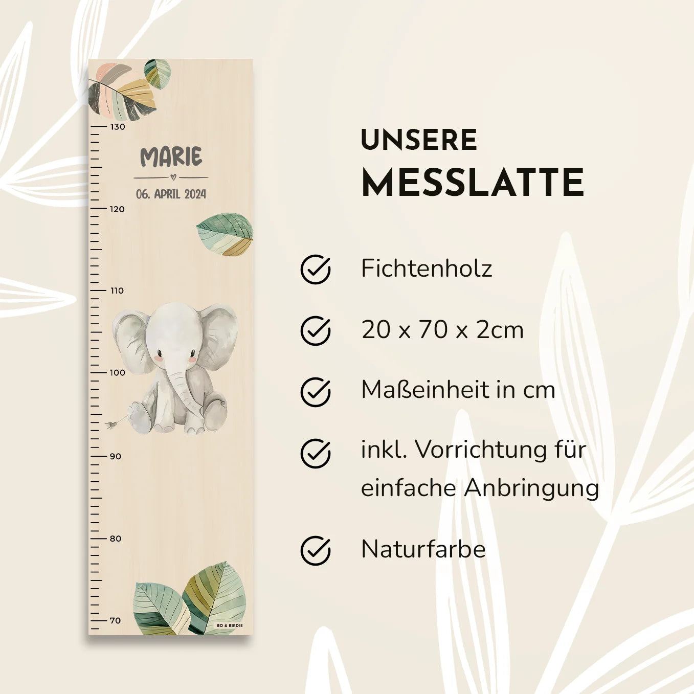 Personalisierte Messlatte "Wunschtier" - Bo & Birdie