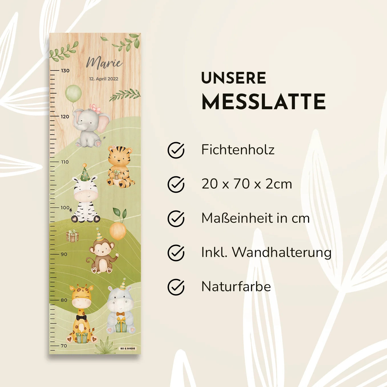 Personalisierte Messlatte "Tierparty"