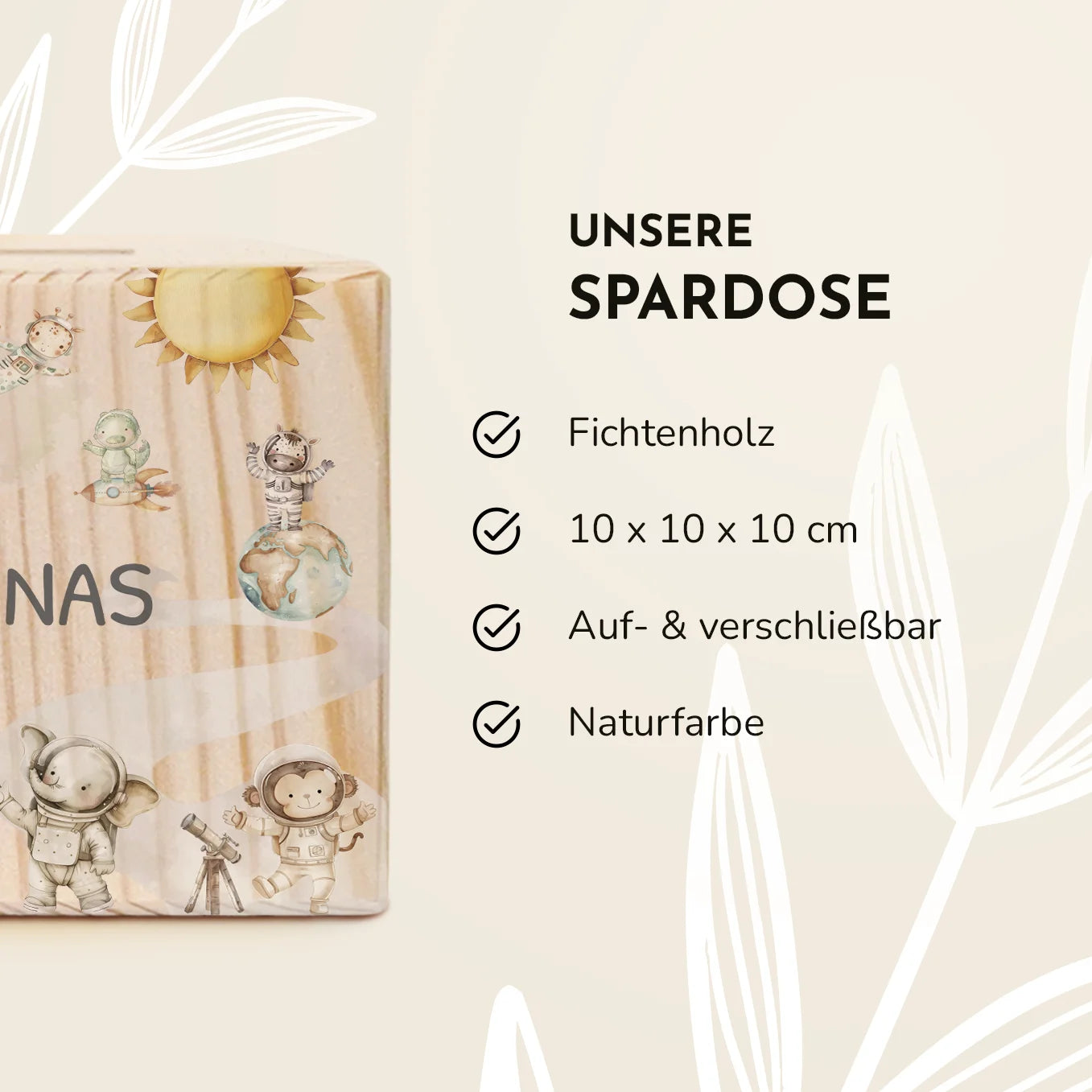 Personalisierte Holzspardose "Weltall Safari"