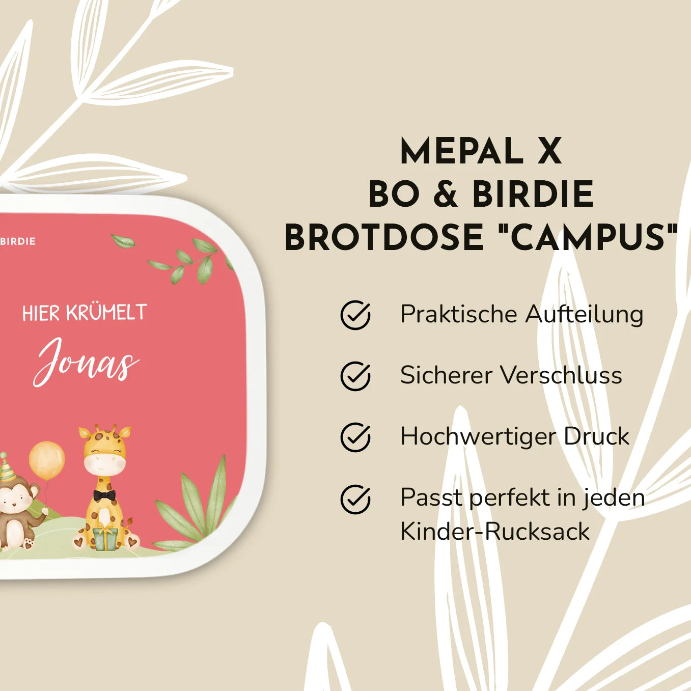 Personalisierte Mepal Brotdose "Tierparty" Bo & Birdie