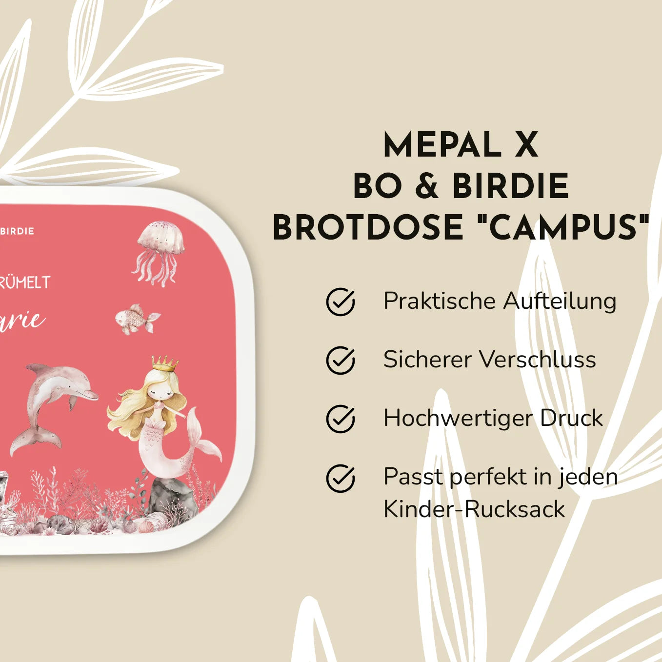 Personalisierte Mepal Brotdose "Meerjungfrau" Bo & Birdie