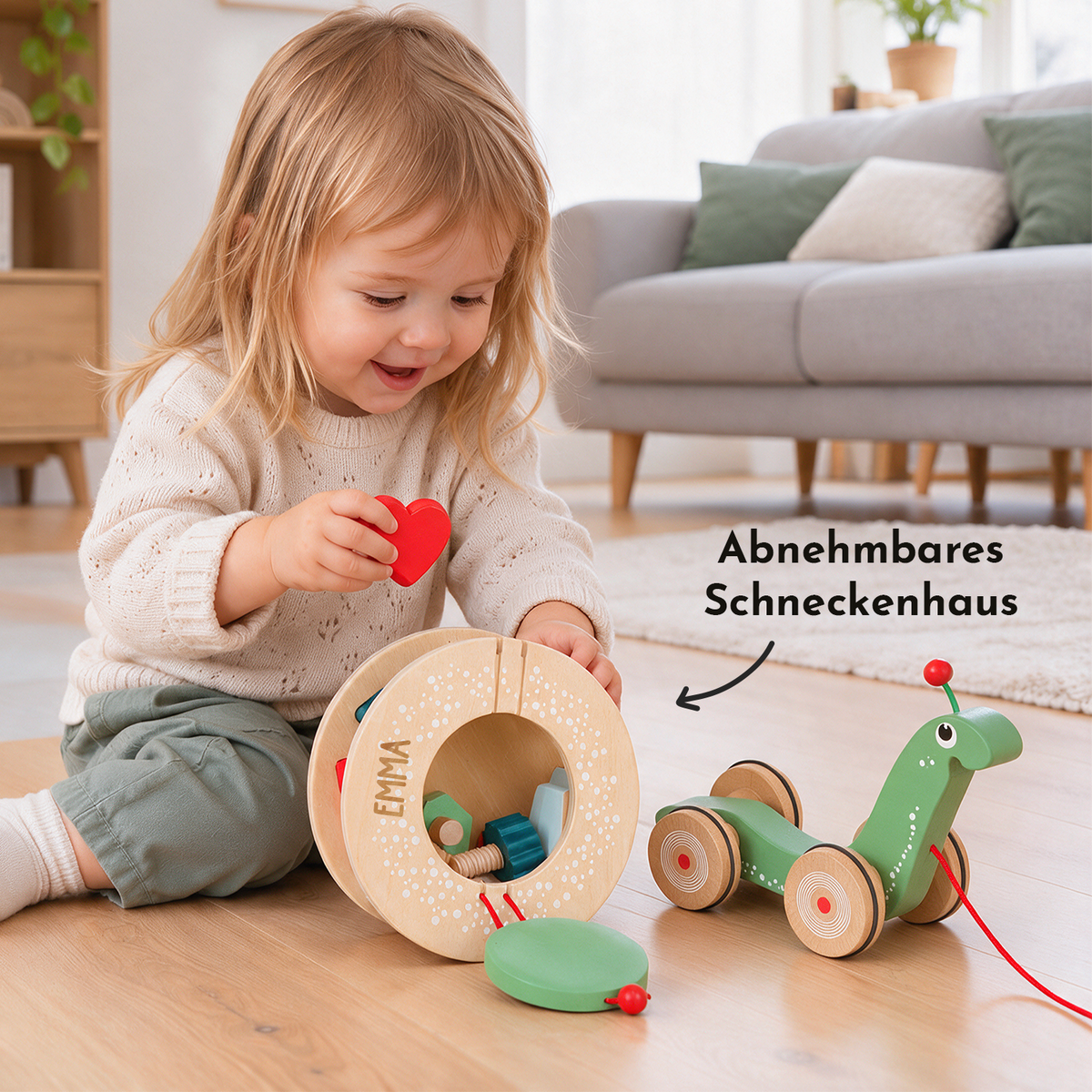 Personalisiertes Nachziehtier Schnecke "Name"
