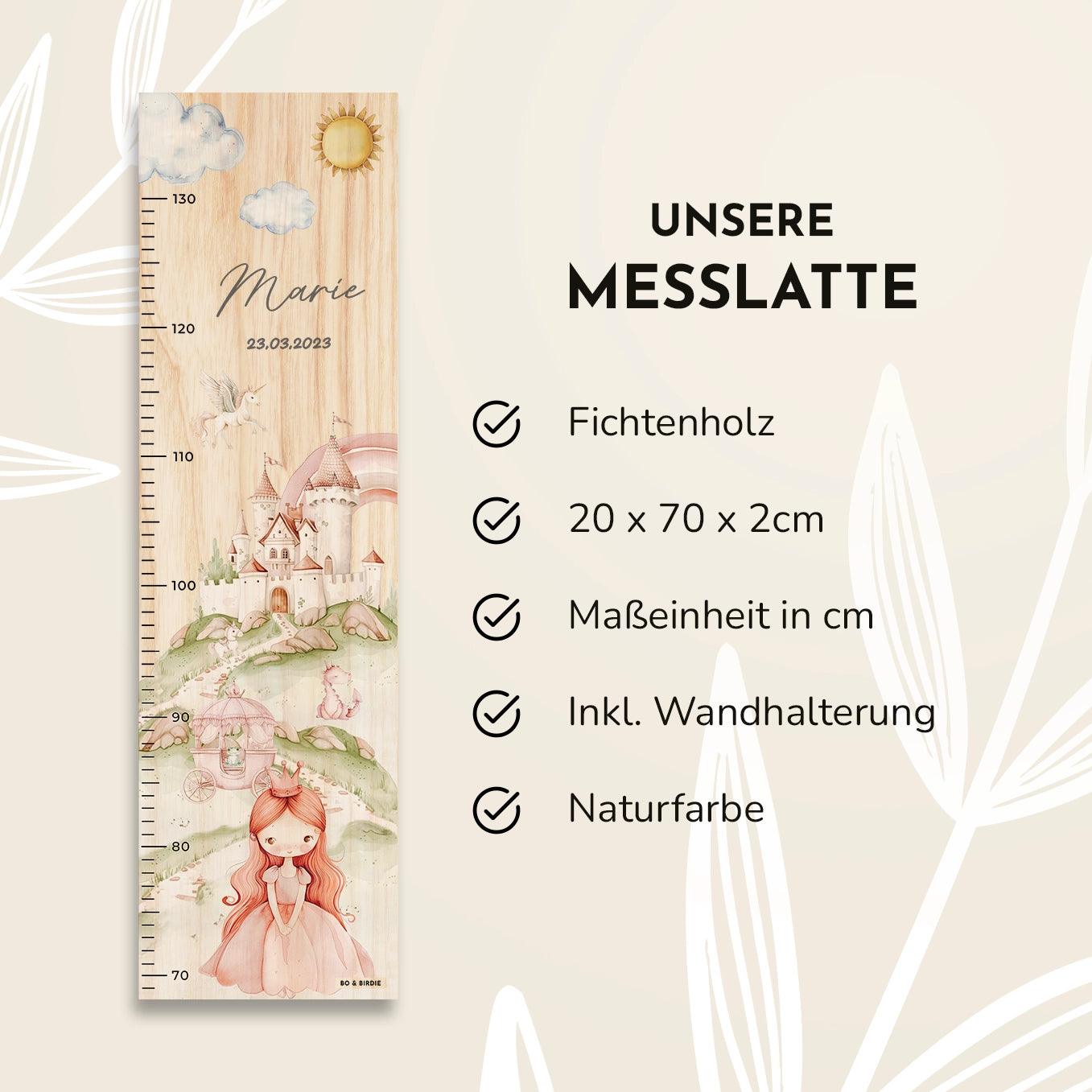 Personalisierte Messlatte "Prinzessin" Bo & Birdie